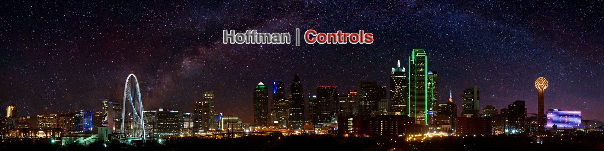 Picture of Dallas at night with Hoffman Controls logo